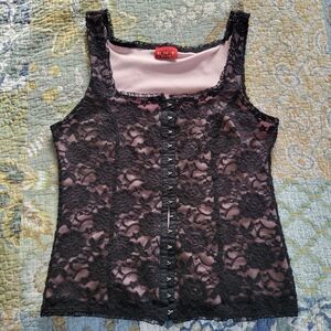 ENT Entrancy | Y2k Vintage Black & Pink Lace Corset Top